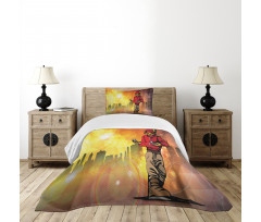 Rap Music City Skyline Bedspread Set