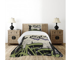 Grafitti Art on Walls Bedspread Set