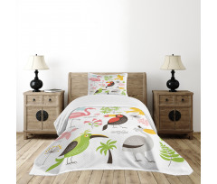 Flamingo and Pelican Bedspread Set