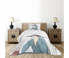 Woman at Cafe Bedspread Set