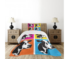 Pop Art Cow Heads Image Bedspread Set