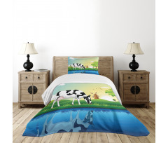 Field Tree Lake Windmill Bedspread Set