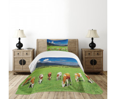 Mountains Grazing Cows Bedspread Set