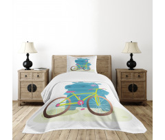 Hippo Child with Bicycle Bedspread Set