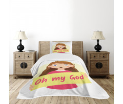 Surprised Cartoon Girl Bedspread Set