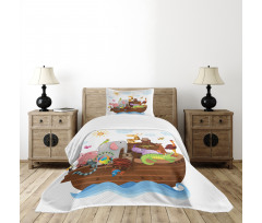 Animals in Ship Cartoon Bedspread Set