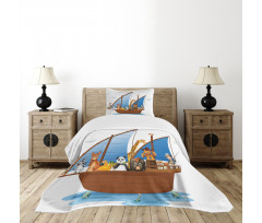 Animal Boat Sailing Ancient Bedspread Set