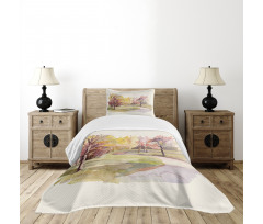Watercolor Trees and Road Bedspread Set