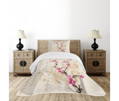 Letters Sakura Flowers Bedspread Set