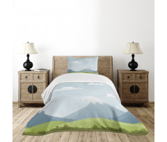 Cartoon Mountains Idyllic Bedspread Set