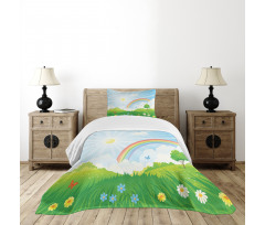 Sun and Rainbow Flowers Bedspread Set