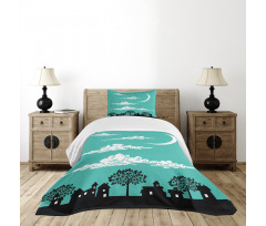 Buildings with Trees Bedspread Set