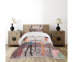 Women Having Coffee Bedspread Set