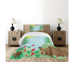 Rising Sun Above Trees Bedspread Set