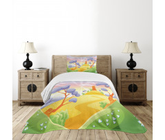 Cartoon Style Tower Bedspread Set