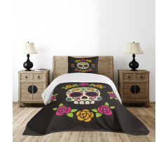 Floral Wreath Skull Bedspread Set