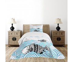 Sketch Boat and Animals Bedspread Set