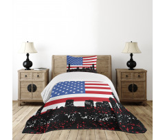 Skyline and US Flag Bedspread Set