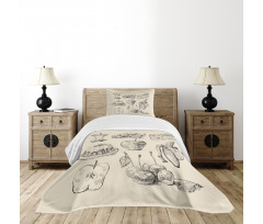 Hand-Drawn Sketch Meals Bedspread Set