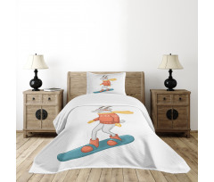 Cartoon Goat Snowboarding Bedspread Set