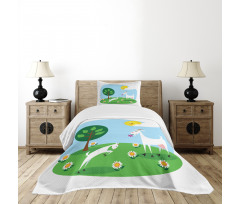 Baby Goat Playing Meadow Bedspread Set