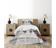 Historic Chinese Building Bedspread Set