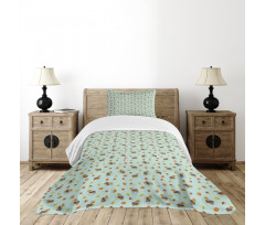 Cartoon Oak Tree Elements Bedspread Set