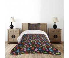 Colorful Stars on Black Bedspread Set