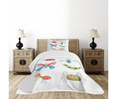 Hand Drawn Bug Pattern Bedspread Set