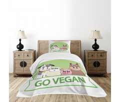 Go Vegan Slogan Animals Bedspread Set