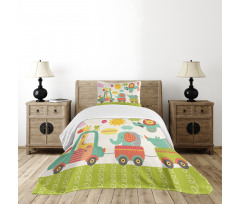 Train with Jungle Animals Bedspread Set