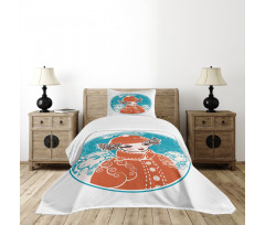 Little Girl in Winter Sheep Bedspread Set