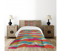 Retro Colorful Wave Design Bedspread Set