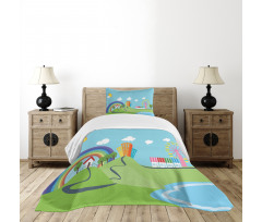 Cartoon Village Bedspread Set