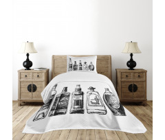 Ink Drawing Beverages Bedspread Set