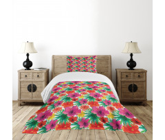 Watercolor Hibiscus Bedspread Set