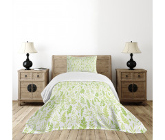 Foliage Pattern Green Shades Bedspread Set