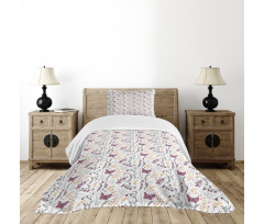 Flowers Butterflies Doodle Bedspread Set