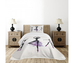 Ballerina Dancer Silhouettes Bedspread Set