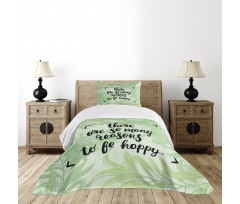 Green Leafy Branches Words Bedspread Set