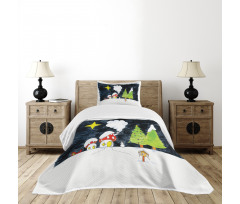 Village Mushroom Houses Bedspread Set