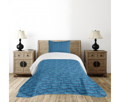Blue Toned Nautical Life Motif Bedspread Set