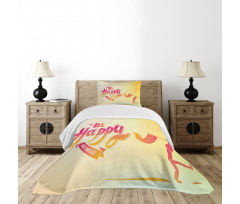 Be Happy and Smile Message Bedspread Set