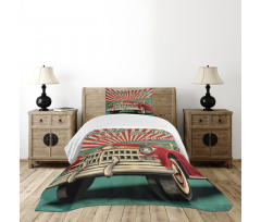 Greetings Words Retro Car Bedspread Set