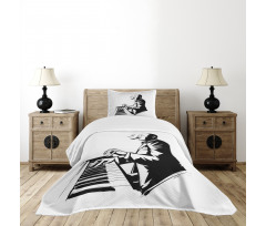 Jazz Pianist Sketch Artwork Bedspread Set
