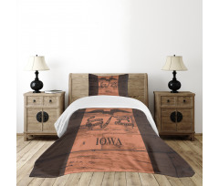 Iowa Flag on Wood Planks Bedspread Set