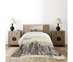 Denver City Skyline Sketch Bedspread Set