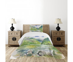 Summer River with Trees Bedspread Set