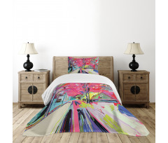 Funky Streets Sketch Trees Bedspread Set