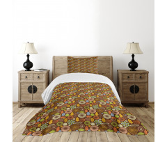 Fall Season Colors Flowers Bedspread Set